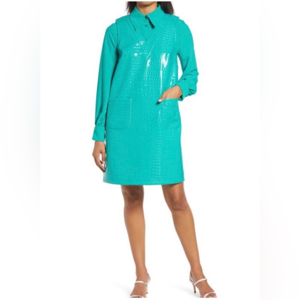 Halogen Embossed Faux Leather Shift dress